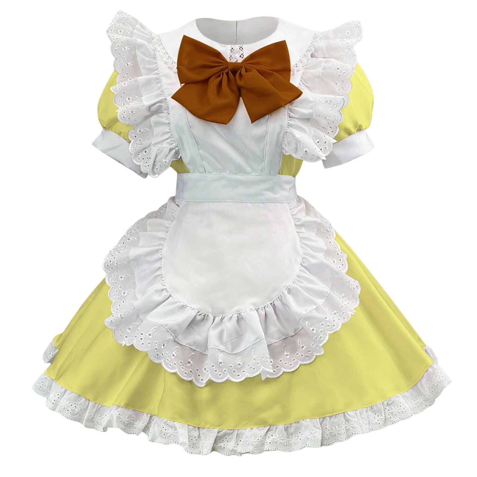 HELLORSOON Women's Anime French Maid Dress, Anime Cosplay Party Maid Outfit for Ladies Cosplay Dress for Women Lace French Outfit Lingerie Gloves Headwear Socks Set A-Yellow