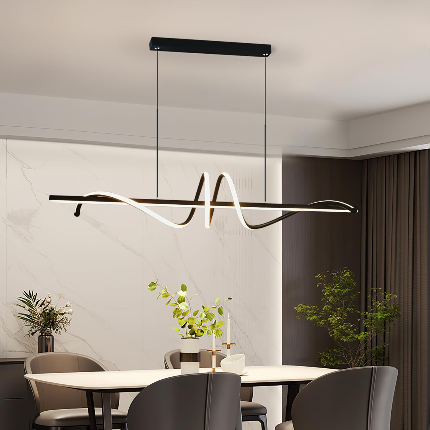 BTLINK LED Pendelleuchte 90cm Spirale hängeleuchte, Dimmbar 3000-6500K | Schwarz Pendelleuchte Esstisch,100cm Höhenverstellbar für Restaurants, Küche, Wohnzimmer