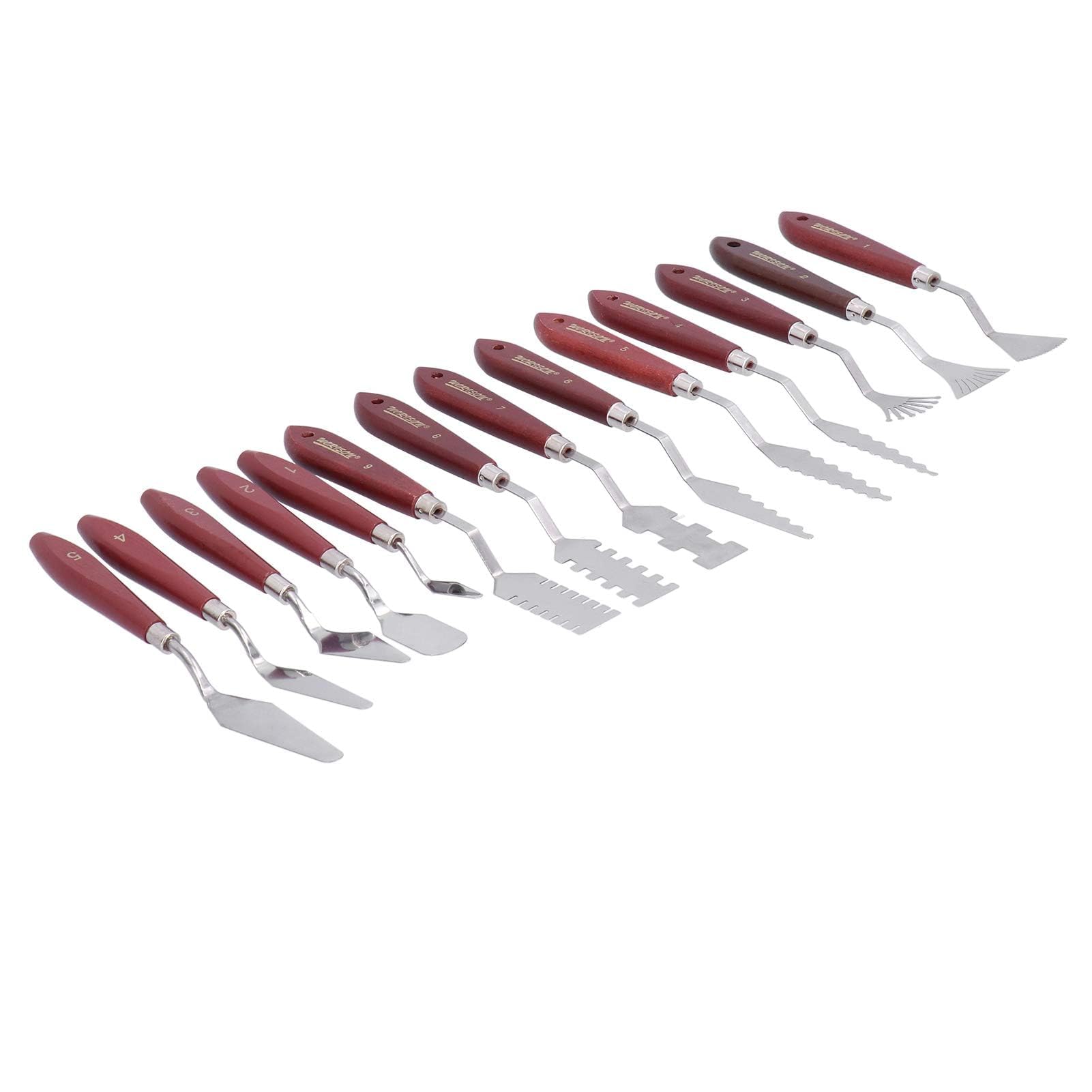 Agatige 14PCS Oil Painting Tools, Palette Knives Set with Stainless Steel Blades and Wood Handles for Oil, Gouache, Watercolor