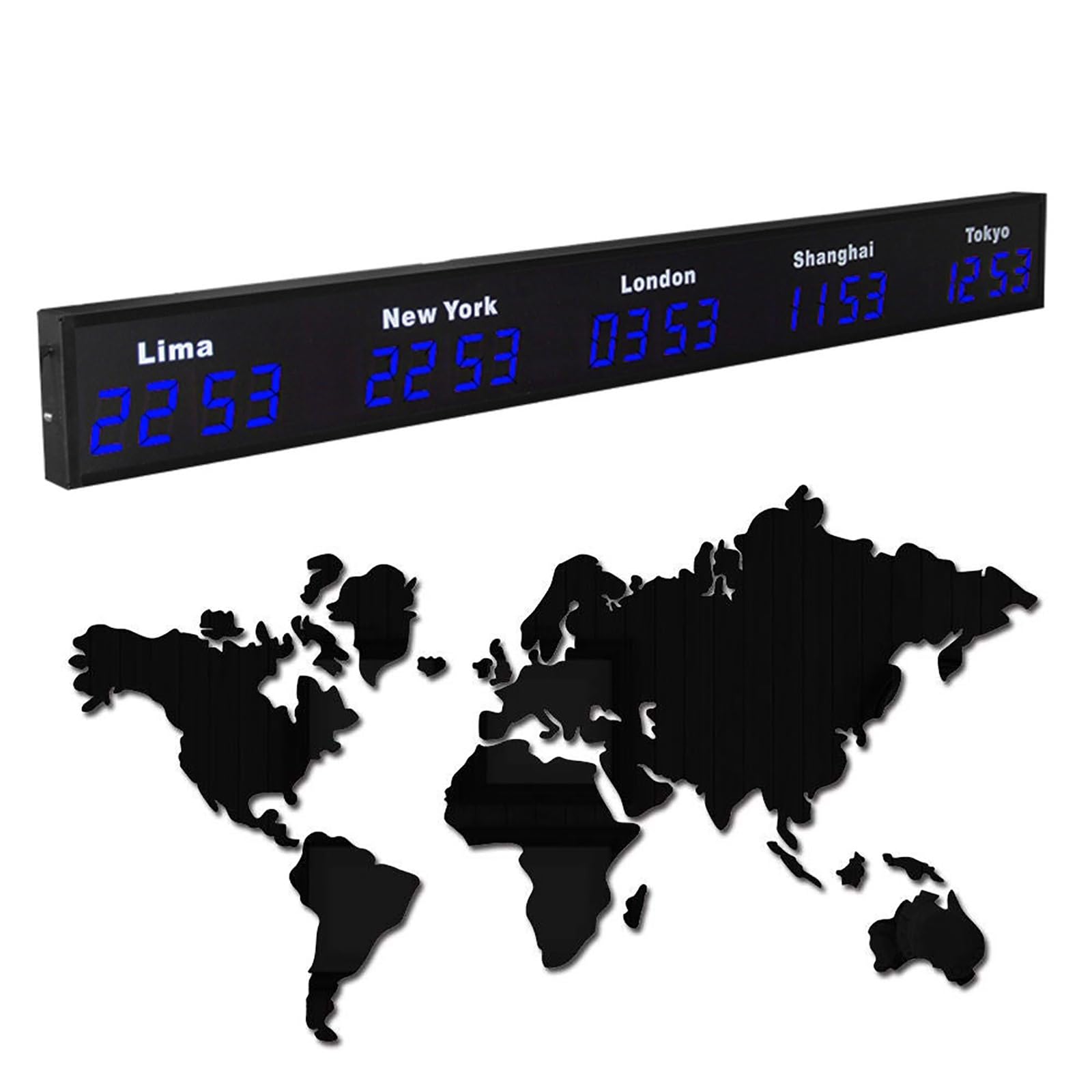 Large Digital LED World Clock, 3/4/5 Multi Time Zone World Clock with Customizable Cities, HD Display, Indoor Wall Mounted Electronic Clocks for Hotel Multinational Enterprises(Blue,5)