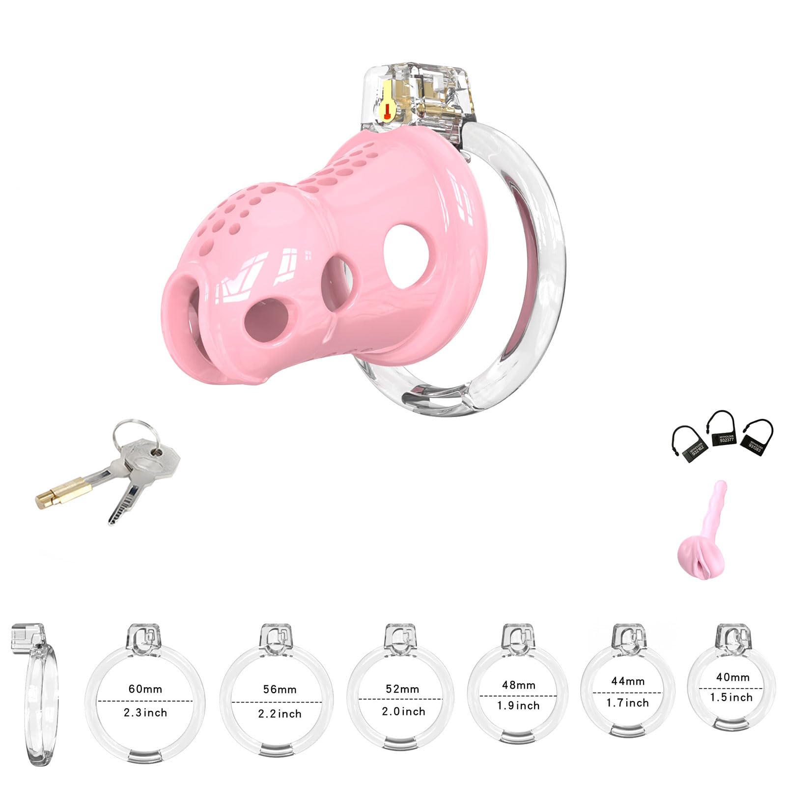 Herren Silikon Keuschheitskäfig Set Belüfteter Peniskäfig Gurt 6 Penisringe und Katheter Keuschheitsgürtel SM Rollenspiel Cock Cage Peniskäfig Gerät Sexspielzeug für Männer (Pink-L)