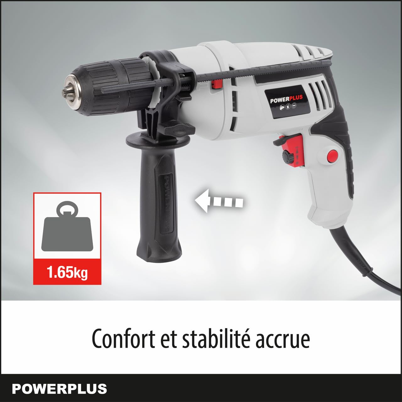 Powerplus Perceuse à Percussion Électrique POWC10200-2 en 1 : Perçage et Perçage à Percussion, Perceuse Filaire de 600 W, Vissage à Gauche et à Droite