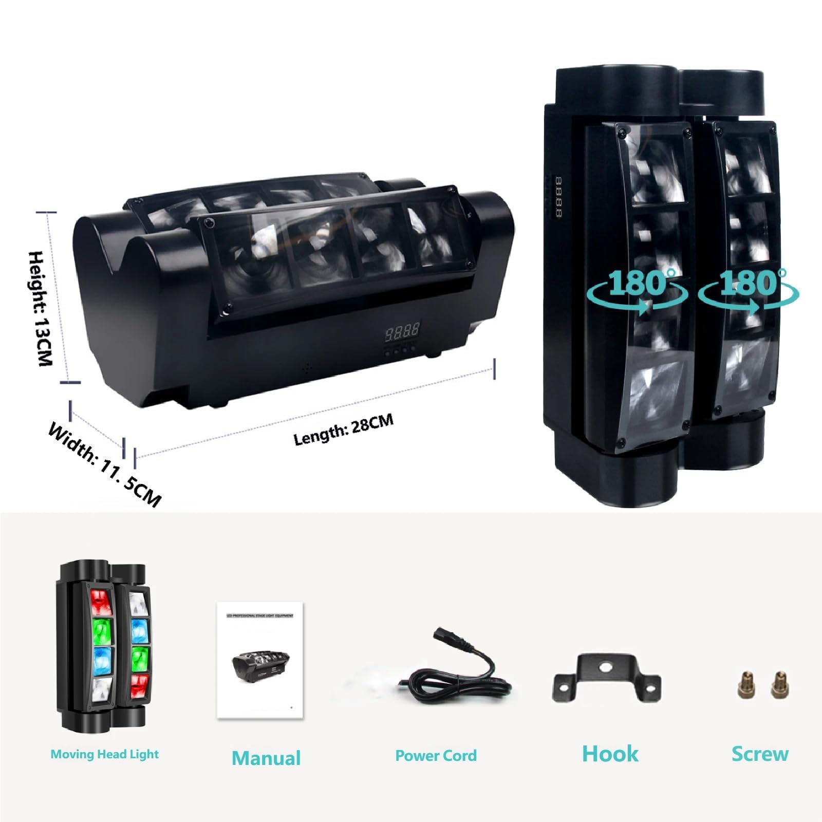 Luce a testa mobile, luci da discoteca, fascio LED RGBW Luci DJ, attivazione sonora e controllo DMX 512 for bar, band, matrimoni, concerti e palco dal vivo