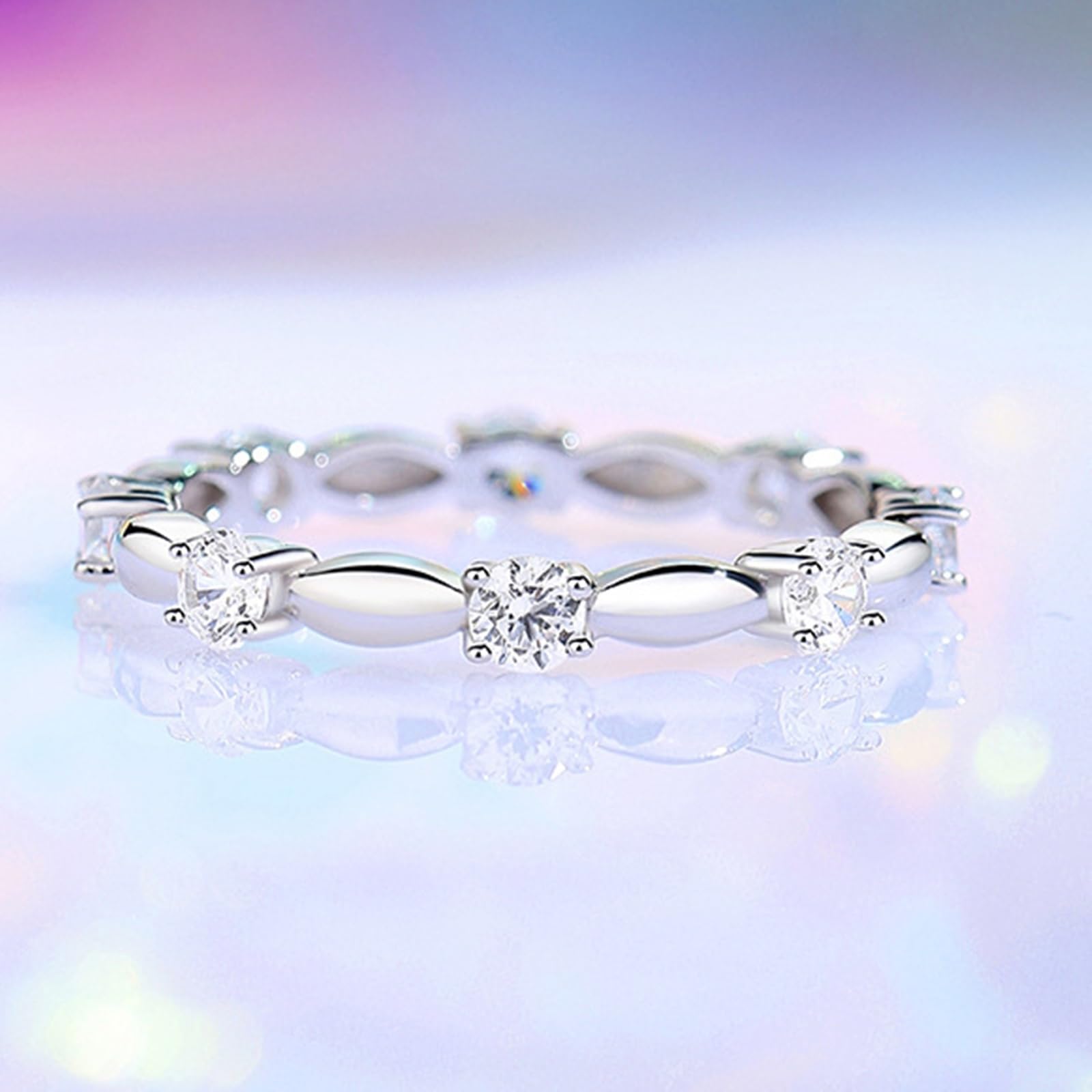 9K/14K/18K białe złoto/platyna 950 pierścionek damski, 3 x 3 mm, syntetyczny diament biały
