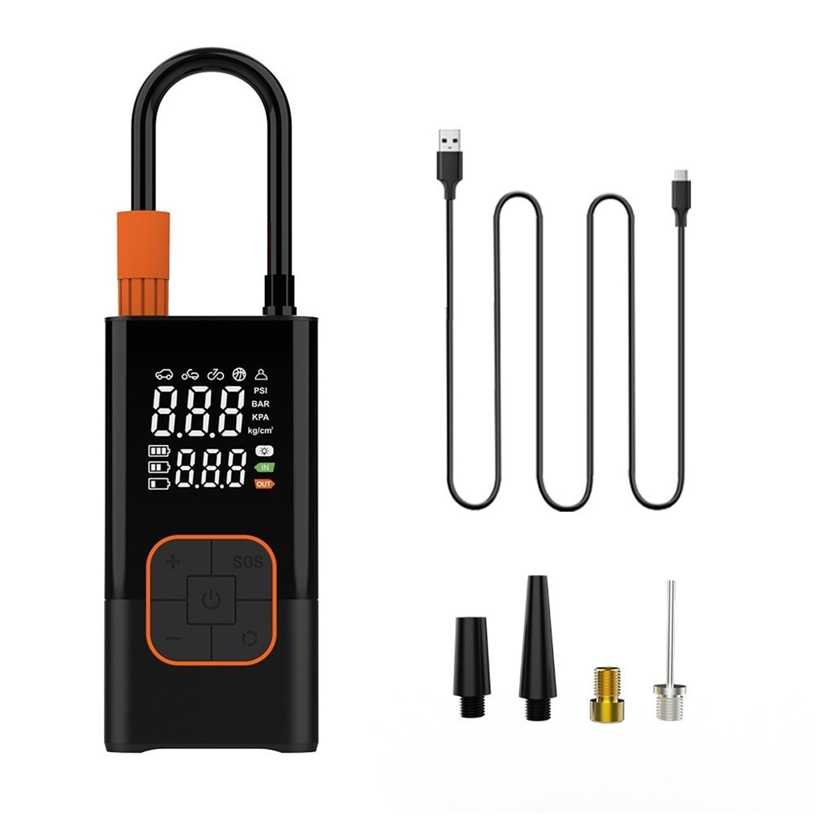 Pompa ad Aria Portatile | Compressore ricaricabile Digital Cordless Gonfiatore Per pneumatici Per auto Bicicletta(Orange)