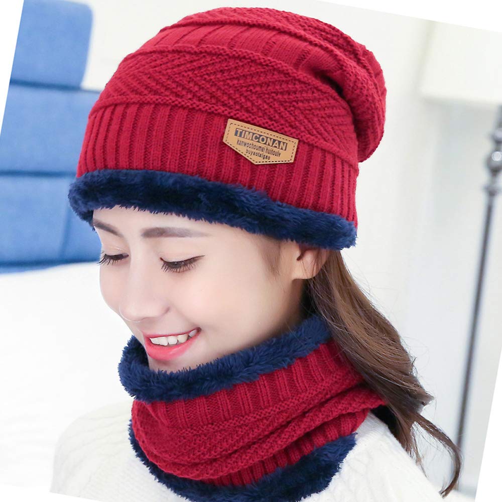 Winter Thermal Knitted Heanie Hat and Circle Scarf Set Warm Snood Suit for Indoor and Outdoor Activities-image-42