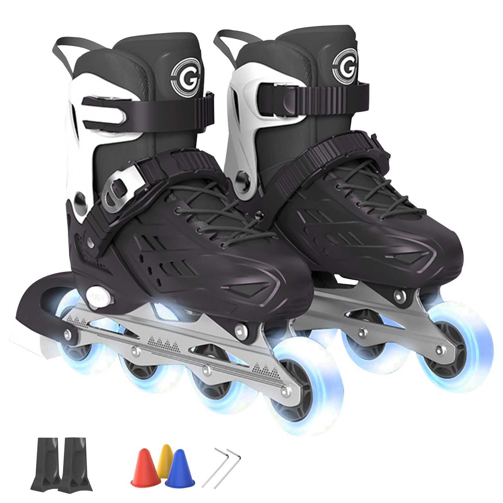 Beauenty Inline Skating Shoes for Kid Double Adjusting Buckle 8 Lighting Wheel Roller Skates Comfortable Breathable Skates Shoes for Outdoor Sports Begginers Kids, Adult