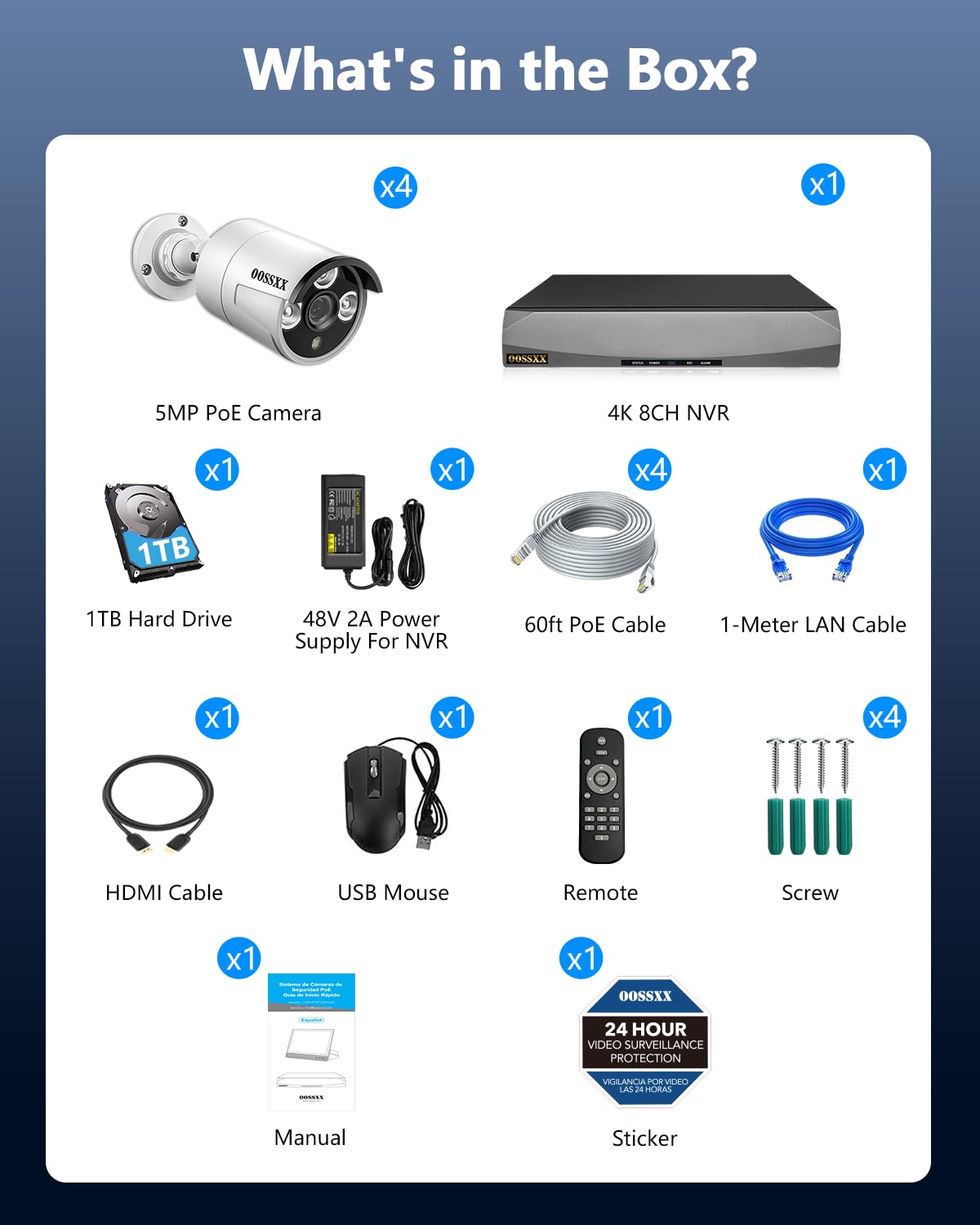 (HD 3K 5.0MP e 60 giorni di stoccaggio) Sistemi di telecamere di sicurezza POE rilevati AI, sistema video di sorveglianza esterna OOSSXX a 8 canali, 4 telecamere impermeabili IP67 con audio, 2 TB
