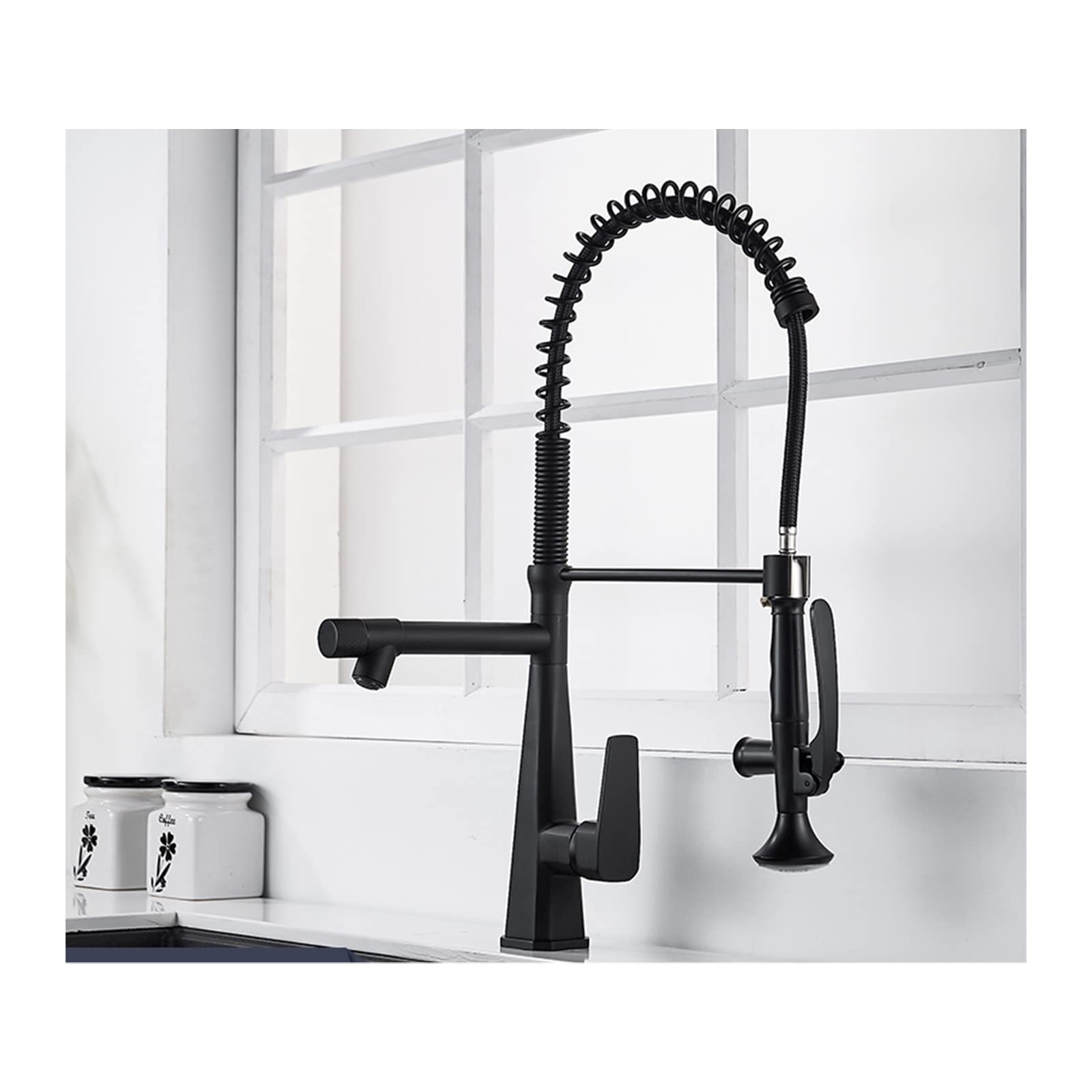 Lmysxaoz Nero Kitchen Faucet With Pull Down Sprayer,Brass Sink 2 Functions Sprayer,Deck Mounted 360° Rotation Mixer Taps, Single Handle Hole,Brushed,A(,B)
