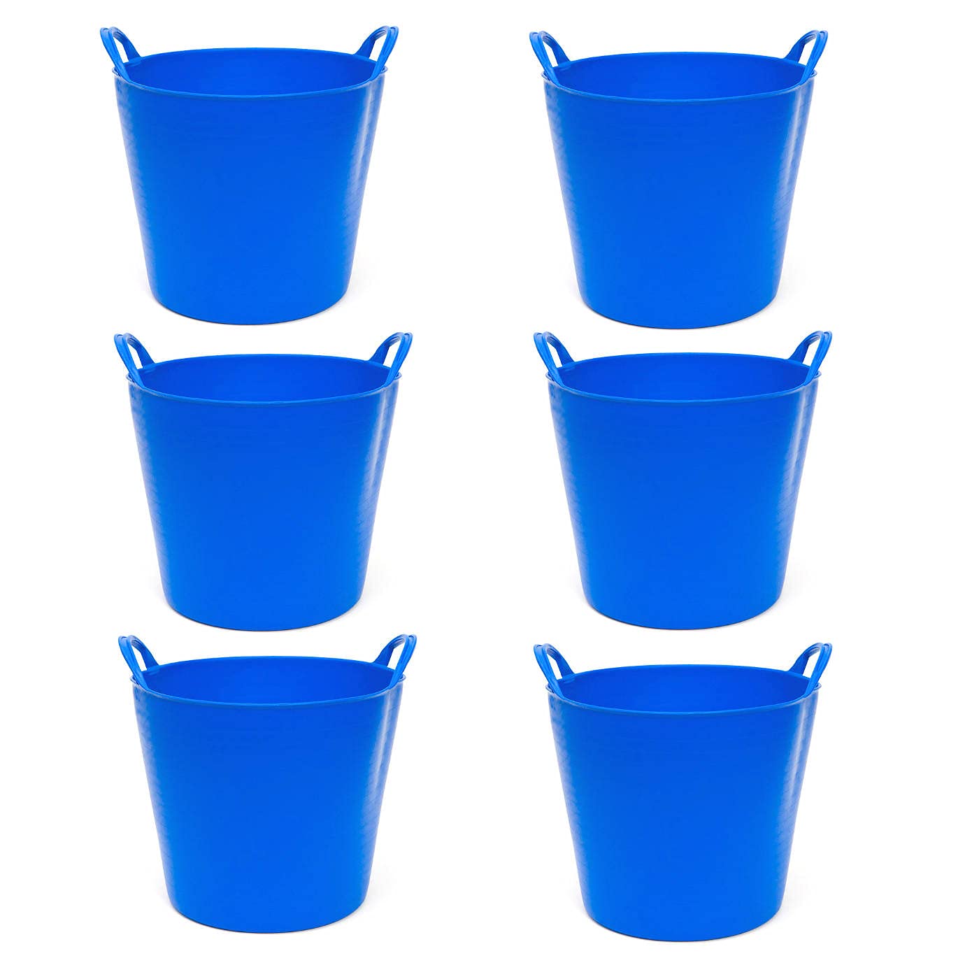 Pack de 6 Cubos de plástico alimentario, de Color Azul, de 36 x 30,3 cm con Capacidad de 26 litros, con Asas, Ideal para Trabajo en hostelería, cubeta de plástico (6uds / 26 litros Azul)