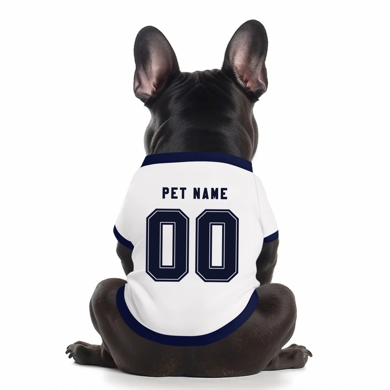 Customized Dog T-Shirt With Number Name Logo Printed, Personalized Quick Dry Football Jersey Breathable Gym Shirt for Large Medium Small Dogs and Cats, White, L