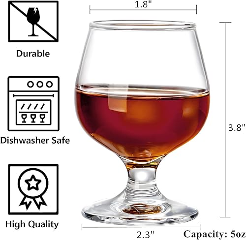 Miniatura 2 de ZOOFOX Juego de 6 pequeños chupitos de brandy, vasos de chupito de 5 onzas, lindos vasos de brandy coñac para whisky, bourbon, tequila, whisky o