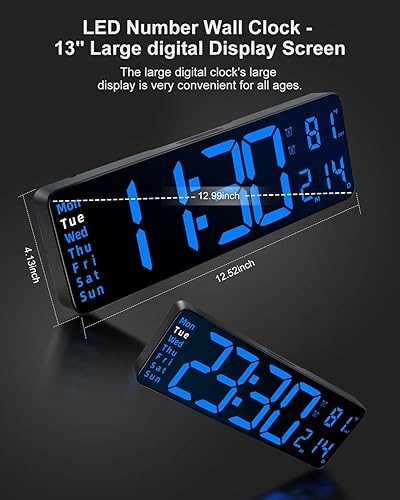 Miniatura 2 de JoFomp Reloj despertador digital de pantalla grande para dormitorio, sala de estar y oficina, reloj electrónico LED con DST, pantalla de