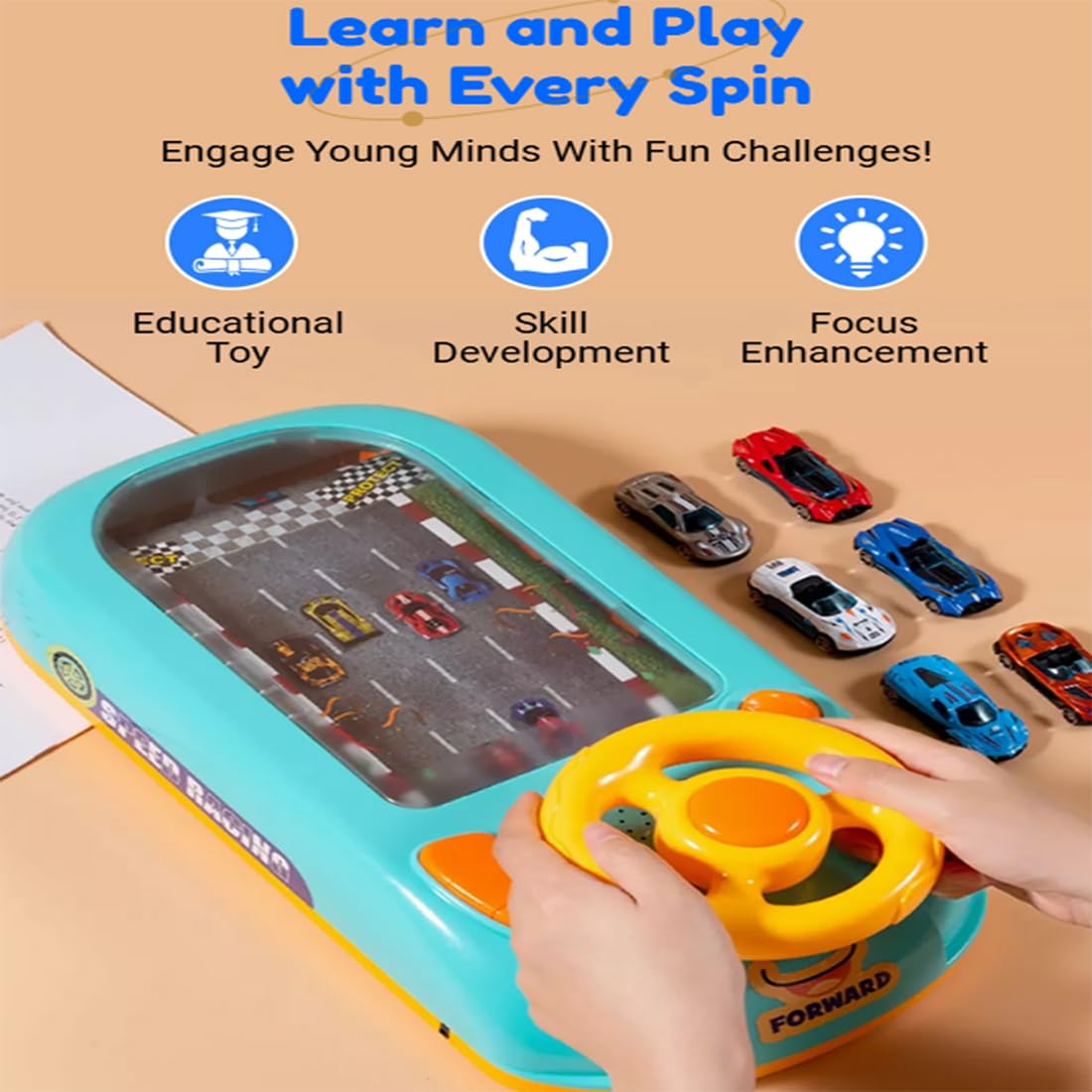 Race Adventure Car Steering Wheel Toy, Toddler Driving Racing Car Game with Sound, Interactive Electric Driving Simulation Toy, with Suction Cups for Kids Age 3-6 Years Old (E)