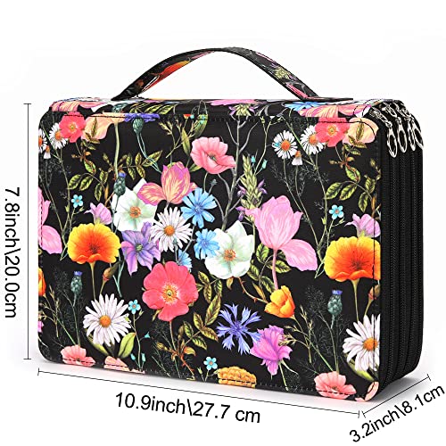 Image of Vomgomfom 200 Slots Pencil Case 4-Layer PU Leather, Handle, Black Flower