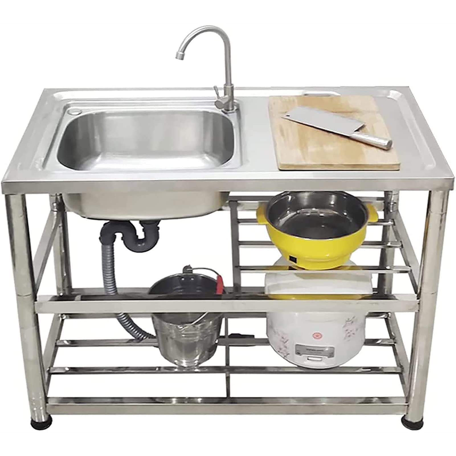 Évier de cuisine commercial simple 120CM en inox avec établi autoportant