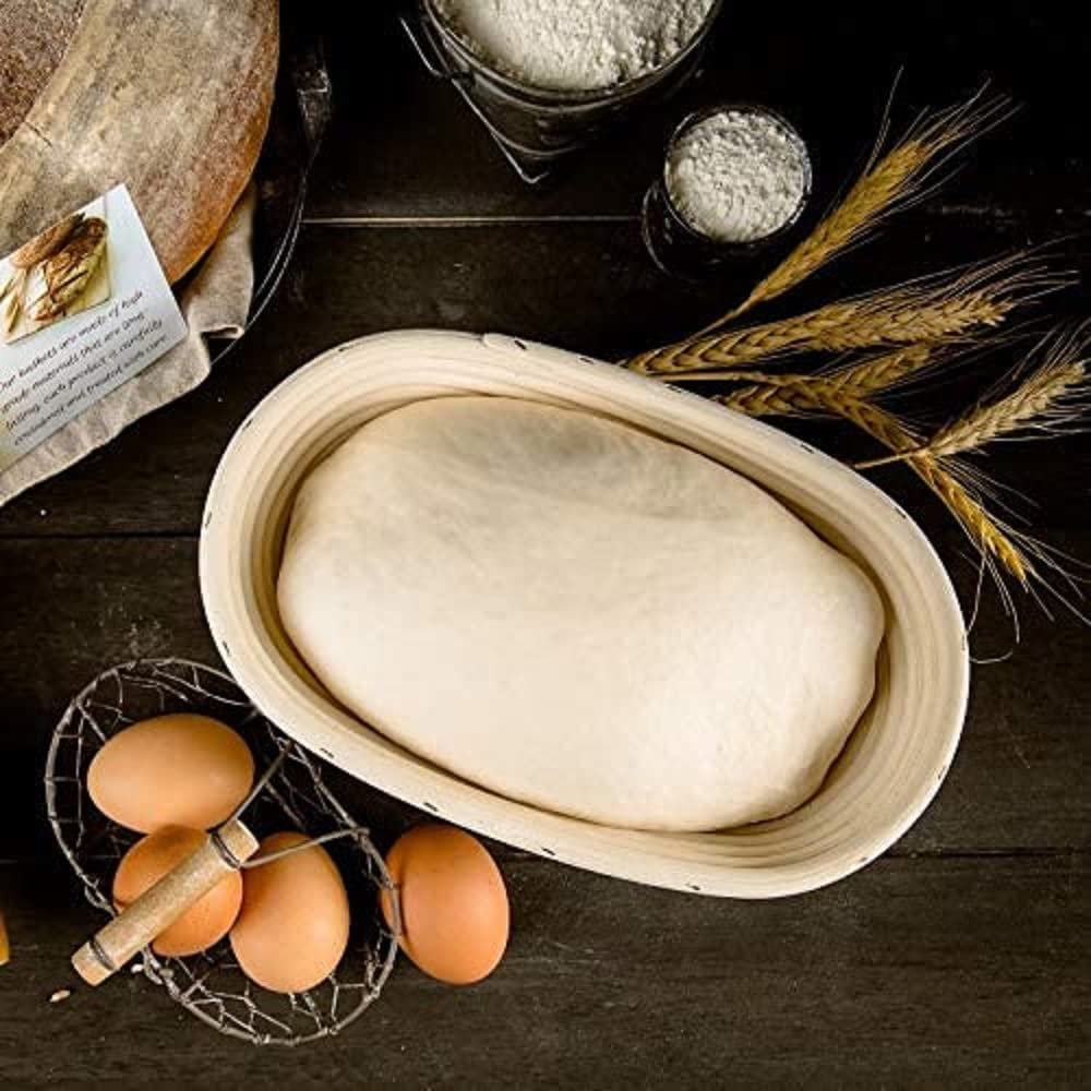 Cesta ovalada de 25,4 cm a prueba de pan, cuenco de masa madre con forro de tela, suministros para hornear pan para panaderos profesionales en el hogar