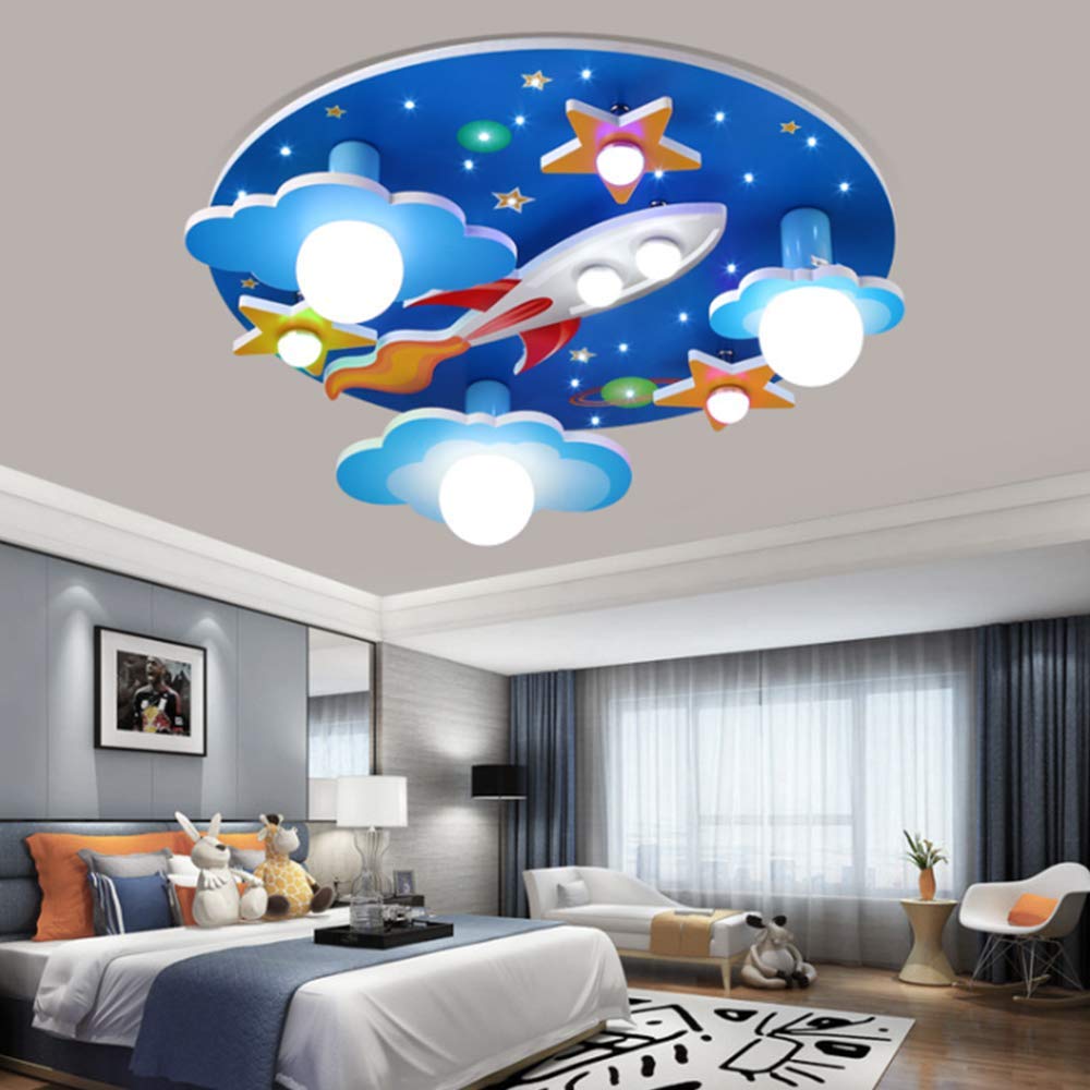 Universe rakieta lampa sufitowa gwiazda oświetlenie dziecięce E27 drewno rzemiosło szkło oświetlenie ultracienka lampa do holu biała lampa LED pokój dziecięcy sypialnia salon pokój dziecięcy kreskówka światła żyrandol