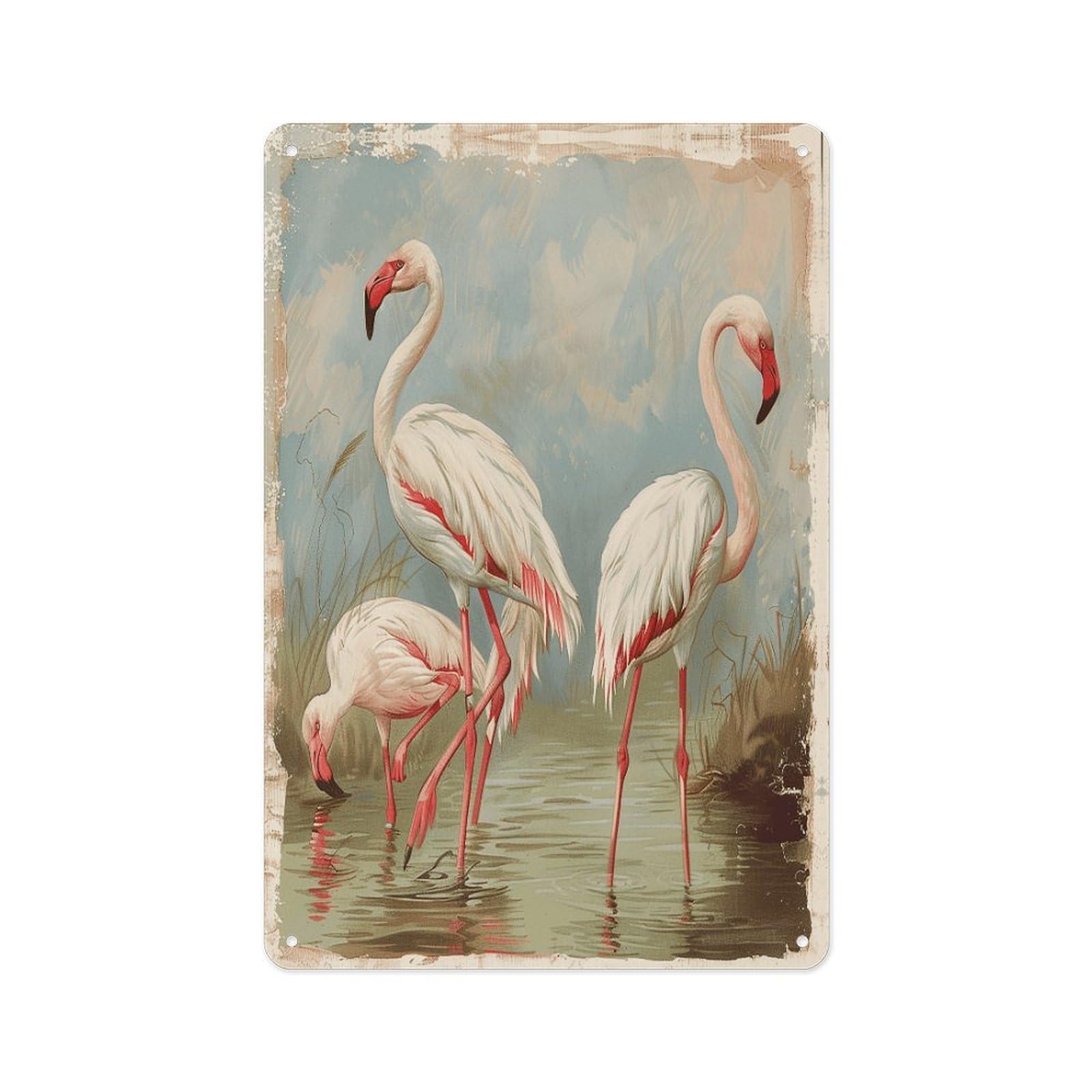 Fekiloot Style Flamingo In Water Wall Decor Metal Signs Tin Signs Poster