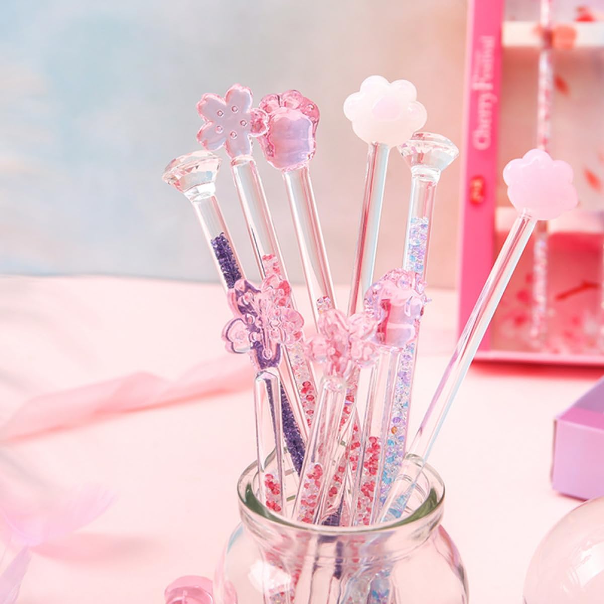 2pieces Reusable Glass Stirrer Coffee Drink Mixing Stick Elegant Stirring Stick for Milk Tea