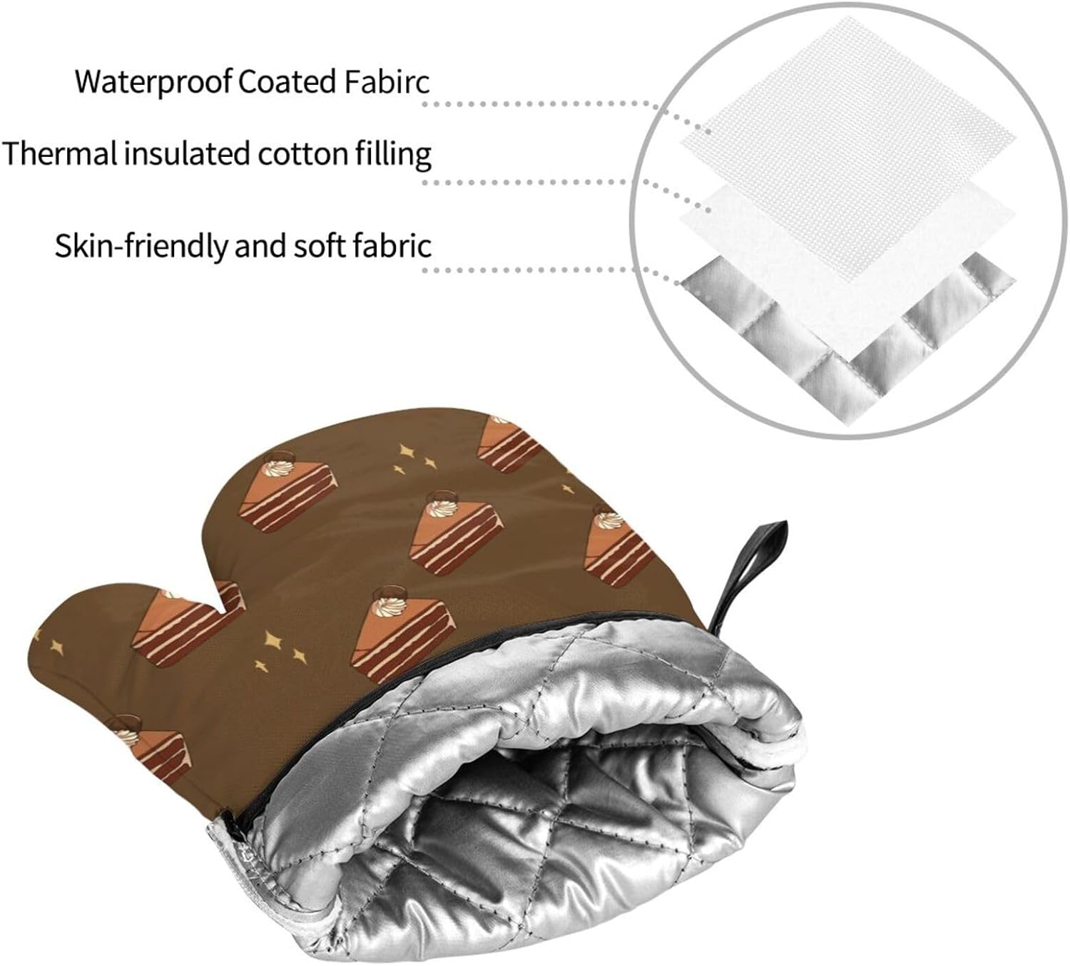 Chocolate Squares Cake Oven gloves and heat-resistant mat 4-piece set. Suitable for grilling, microwave oven frying, and baking