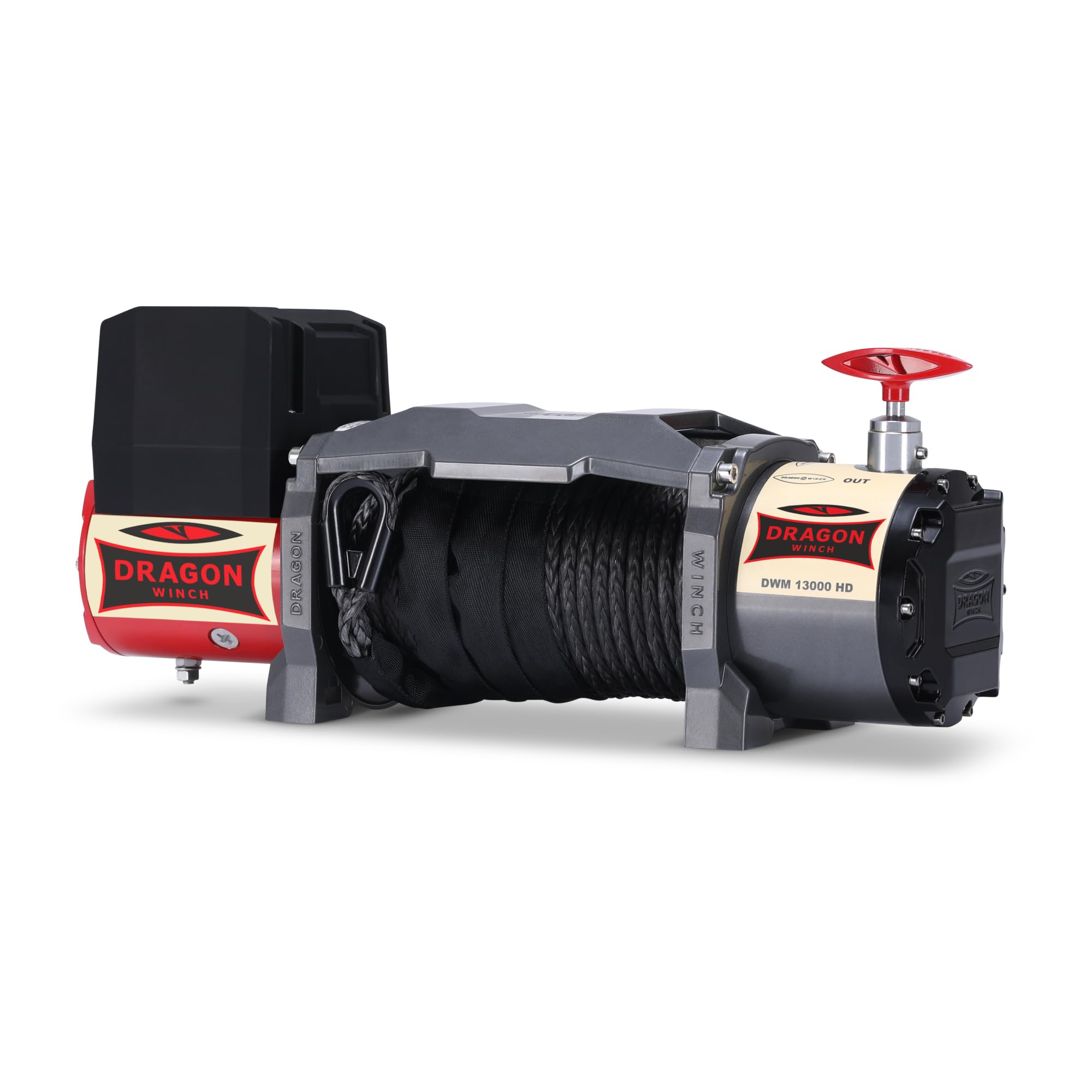 Dragon Winch Treuil électrique 12V Maverick 13000 lbs / 5897 kg, avec câble synthétique 20m pour dépanneuses et véhicules municipaux | Télécommande sans fil + accessoires treuil | Étanchéité IP67