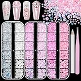 3 Boxes Rhinestones and Pearl for Crafting, Mixed Sizes 2-8mm Flatback Jelly Resin Rhinestones and Pearls Gems for Bedazzling, Shiny Pink White Crystals Gems for Crafts Clothing Nails Makeup
