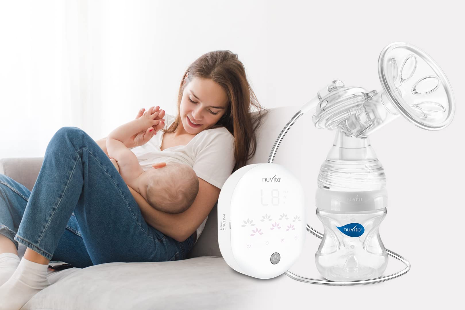 Nuvita 1287M | Materno Smart | Tiralatte Elettrico | Elettrico Tiralatte a 3 Fasi | Transformabile in Tiralatte Doppio | 9 Livelli di Intensità | Biberon Anti-Colica Incluso