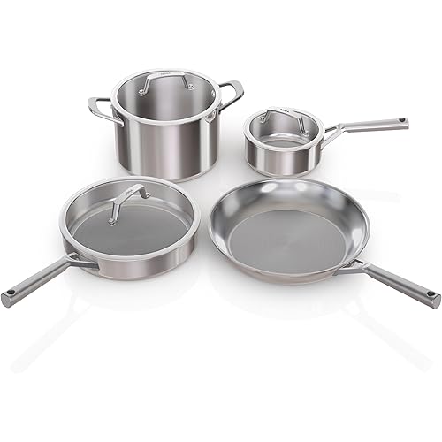 Ninja EverClad Stainless Steel Cookware 7 Piece Pots & Pans Set, Cookware Set, All Stovetops & Induction, Oven Safe to 600°F, Tri-Ply Commercial-Grade, C99007