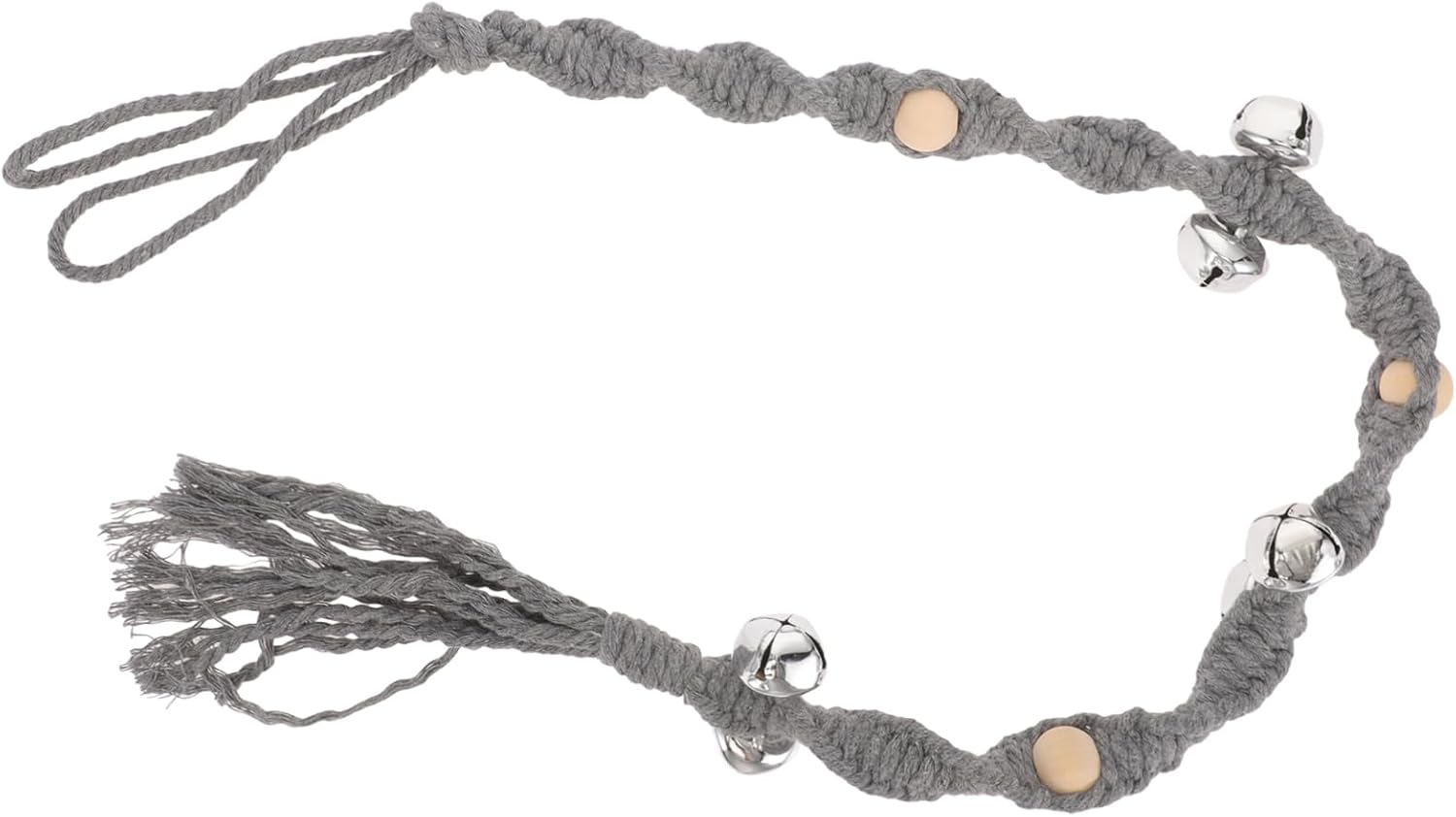 WOONEKY Decorative Woven Cotton Rope Dog Doorbell Tassel Interactive Pet Training Bell for Home Use Safe Hanging Doorbell for Dogs to Signal Needs Elegant Gray Design