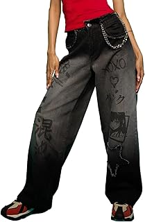 The Souled Store Baggy Denim: Cosmic Queen Women and Girls Buttoned Grey Print and Embellished Cotton Baggy Fit Jeans Price In India