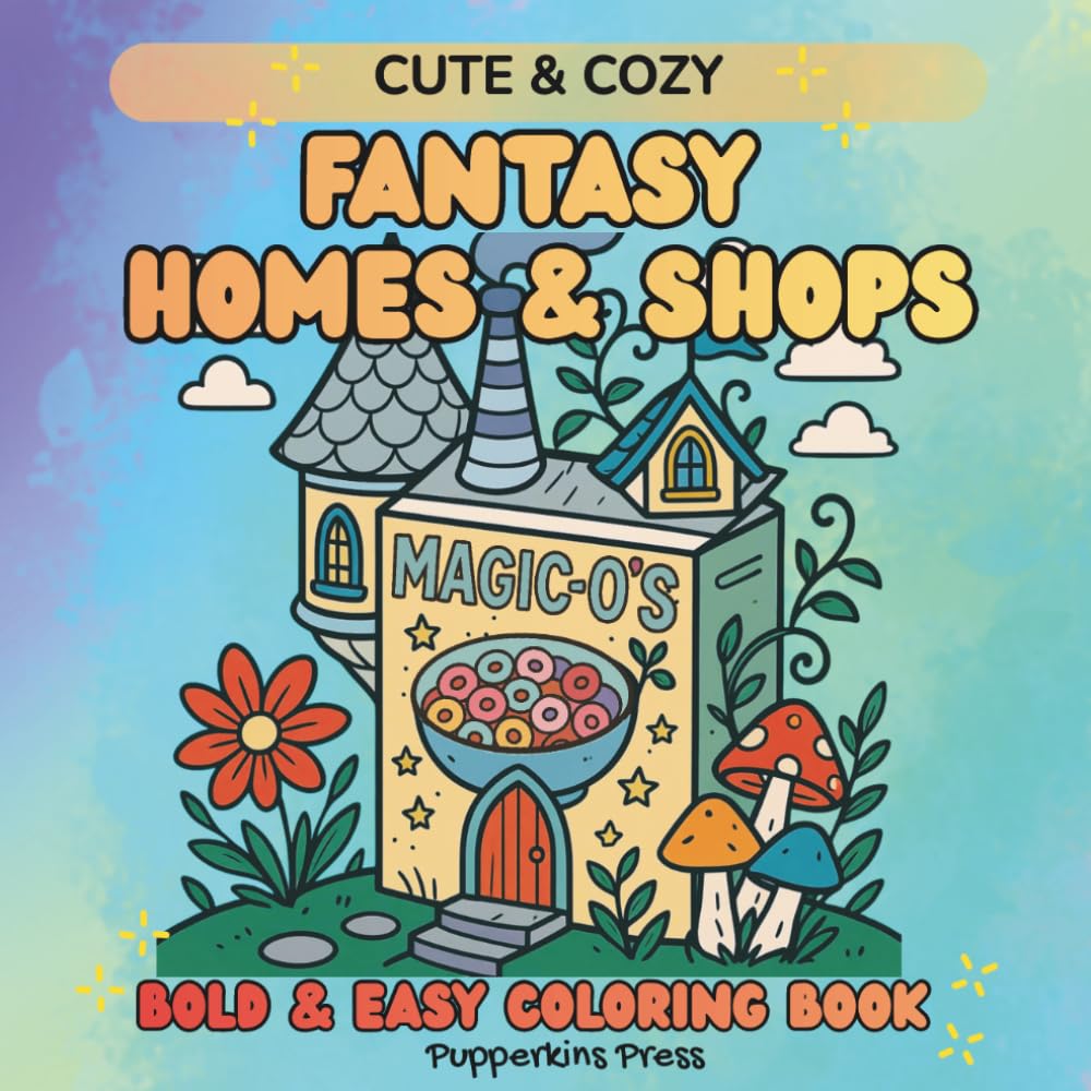 Cute & Cozy Fantasy Homes & Shops: Bold & Easy Coloring Book