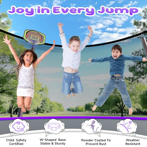 Famispick 12FT 14FT 16FT Outdoor Trampoline for Kids and Adults, No Gap Design Recreational Backyard 1500LBS Trampoline with Enclosure Net, Ladder, Sprinkler and LED Lights-ASTM CPC CPSIA