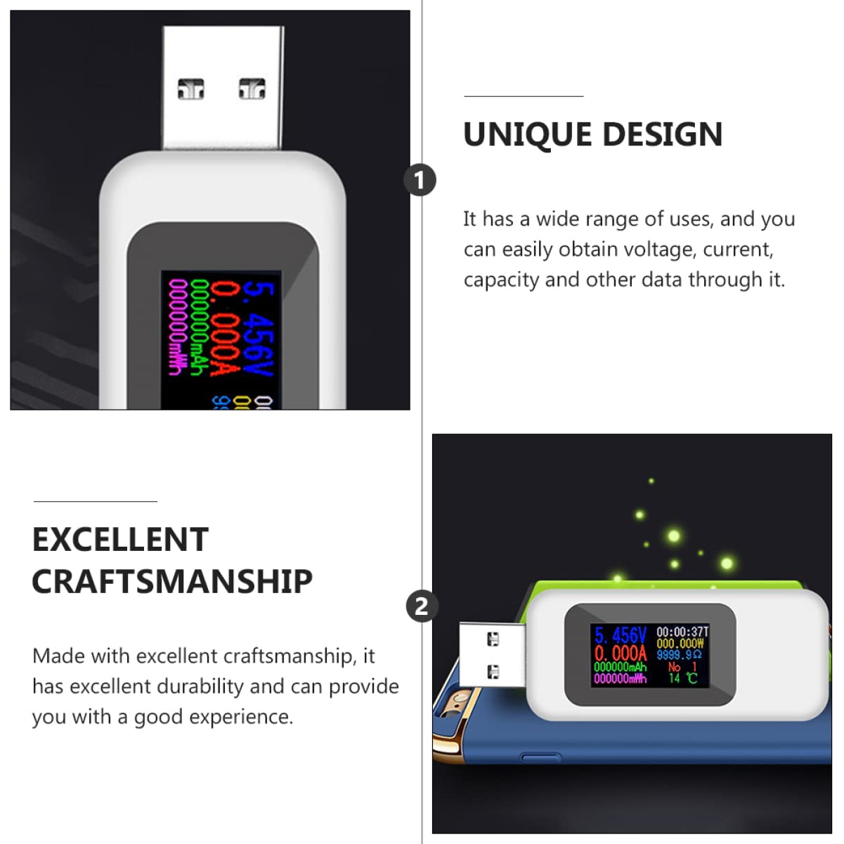 TEHAUX 4pcs USB Voltmeter Ammeter Screen Tester Black White Accurate Voltage and Detection LCD Display Charging Monitor for Easy Application