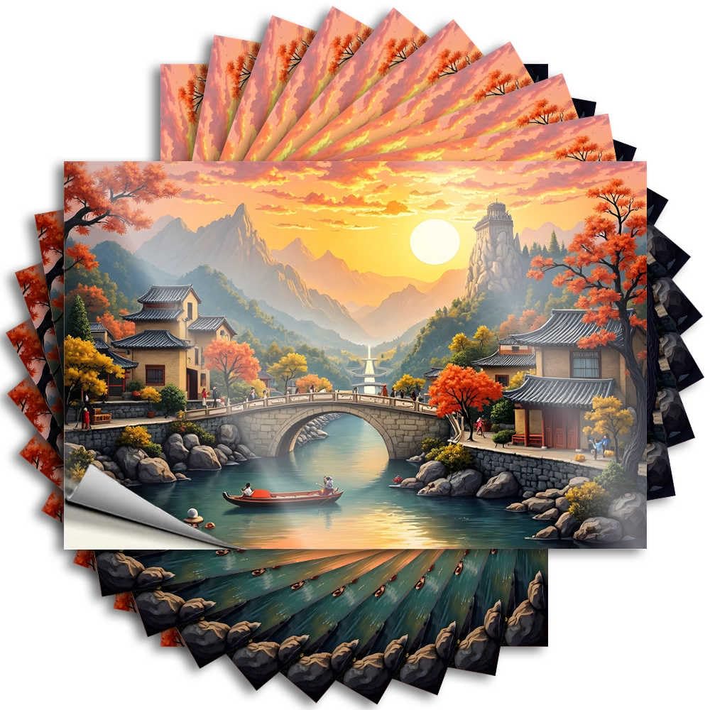 Men Crazy Quote - Autumn Serenity: A Traditional Village At Sunset Removable Decal Case Easy Peel for Best(8X12CM)