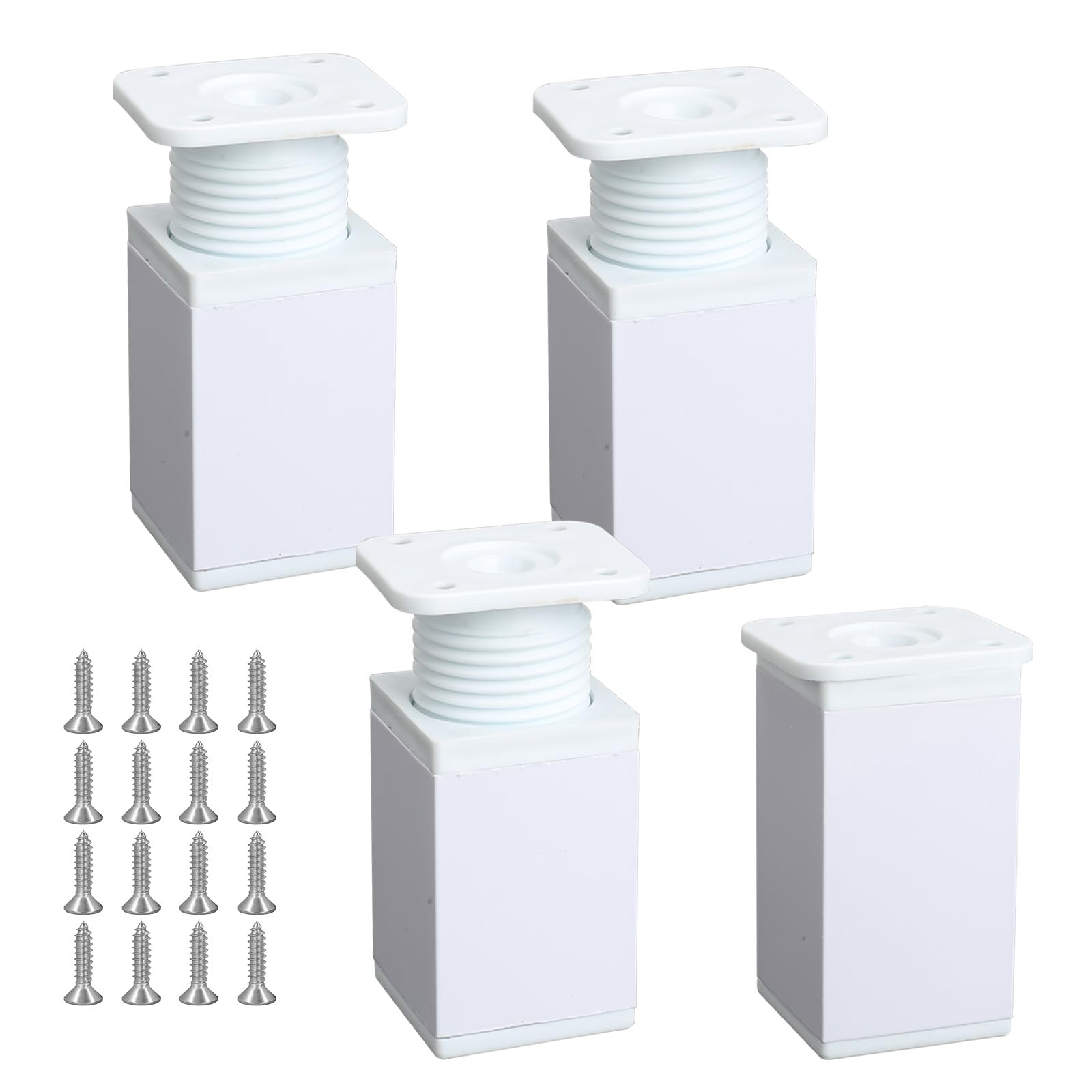 4 Pezzi Piedini Regolabili per Mobili 8CM Quadrata Gambe per Mobili Alluminio Bianca per Tavolo Scrivania Piedini per mobili per Armadietto, Divano, Tavolo, Letto Gambe