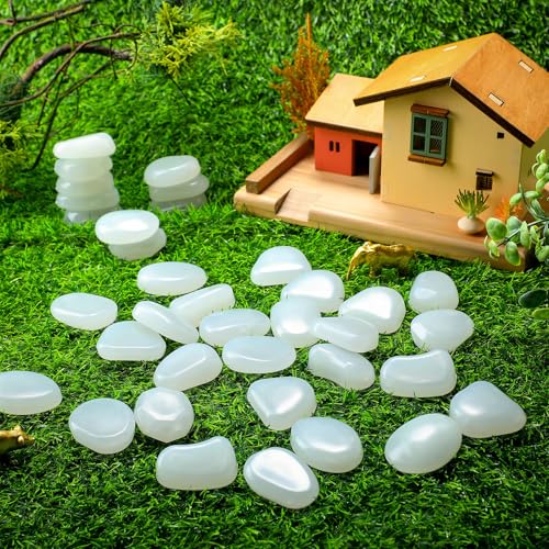 Image of Landical 1.8 Inch 100 Pcs Large Glow in The Dark Rocks Garden Stones Night Guide Pebbles Outdoor Fish Tank Rocks Aquarium Gravel Luminous Stones for Walkway Yard Succulent Plant Decor (White)