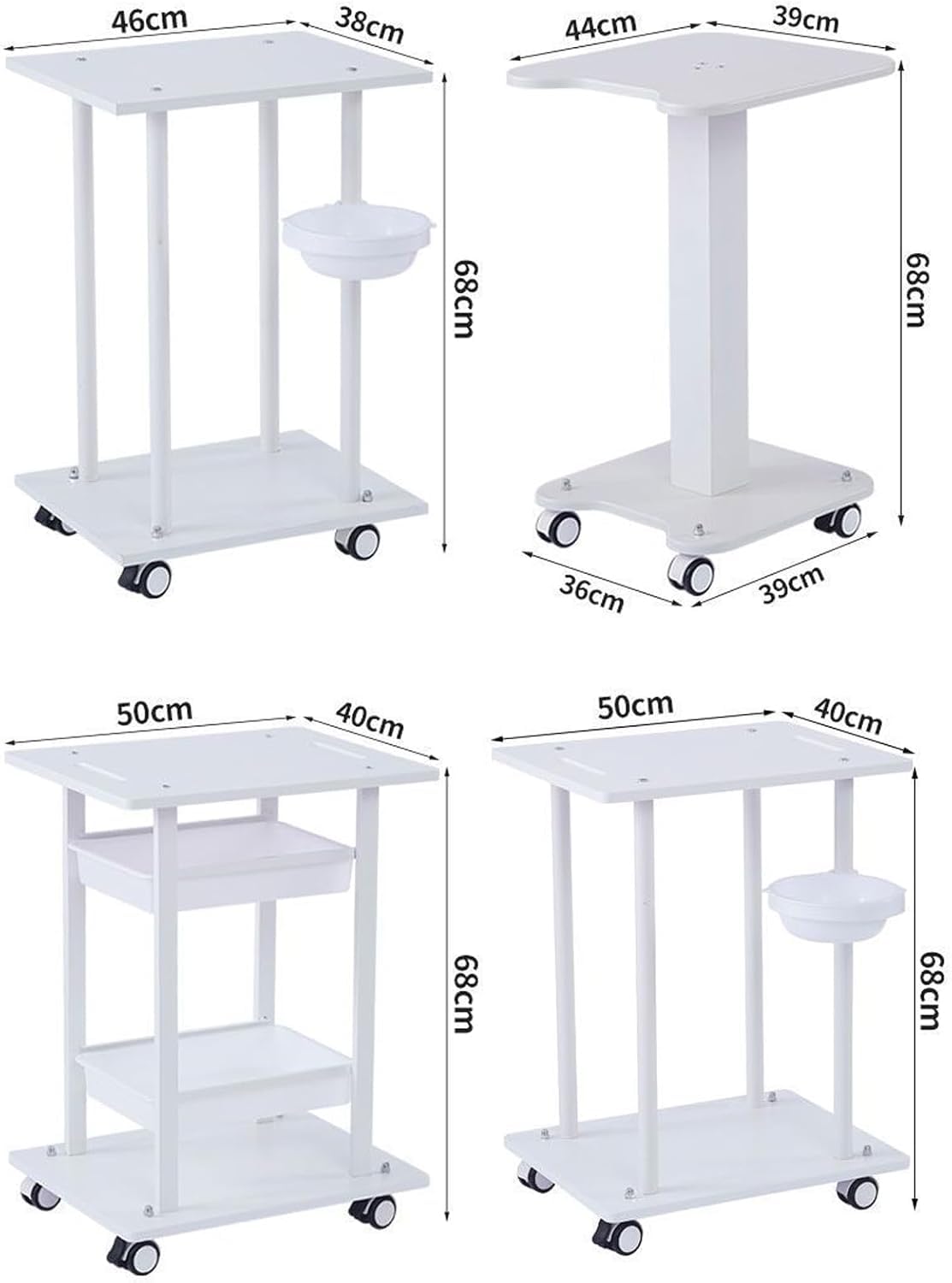 Salon-Wagen, Mobiler 2-stöckiger Kosmetikständer Mit Rollen, Ablagefach Für Spas, Friseursalons Und Salonausstattung White 44x39x68cm