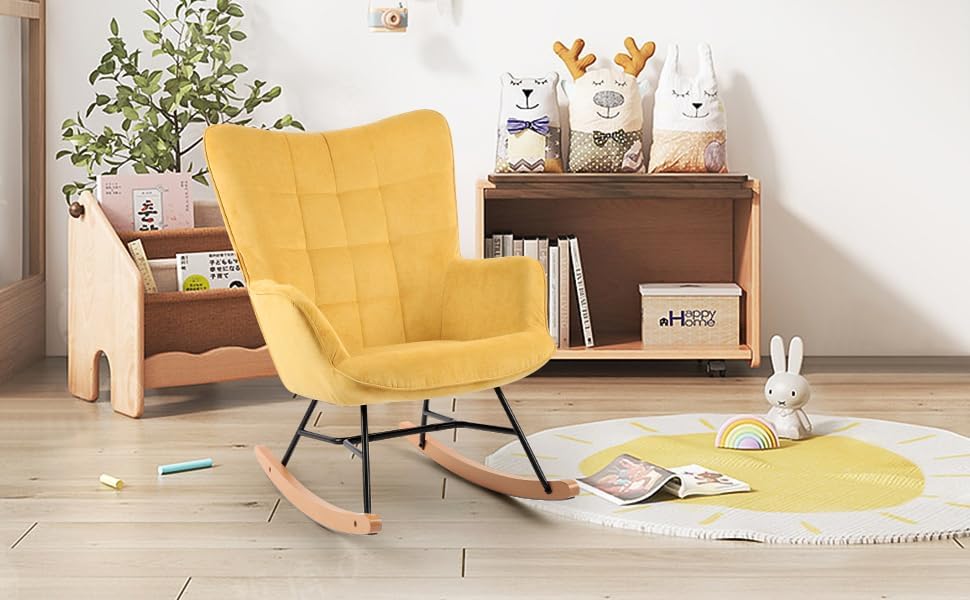 Miniatura 7 de LSSPAID Juego de 1 mecedora para guardería, mecedora tapizada con respaldo alto, cómoda silla deslizante para sala de estar, dormitorio, cuarto de