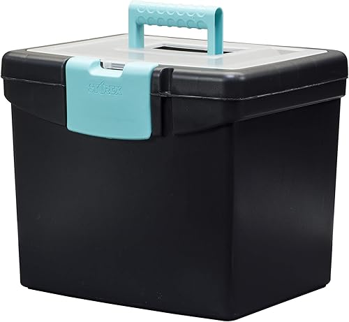 Miniatura 2 de Storex Caja de archivos con tapa XL, 11 x 13.3 x 10.9 pulgadas, negro, verde azulado