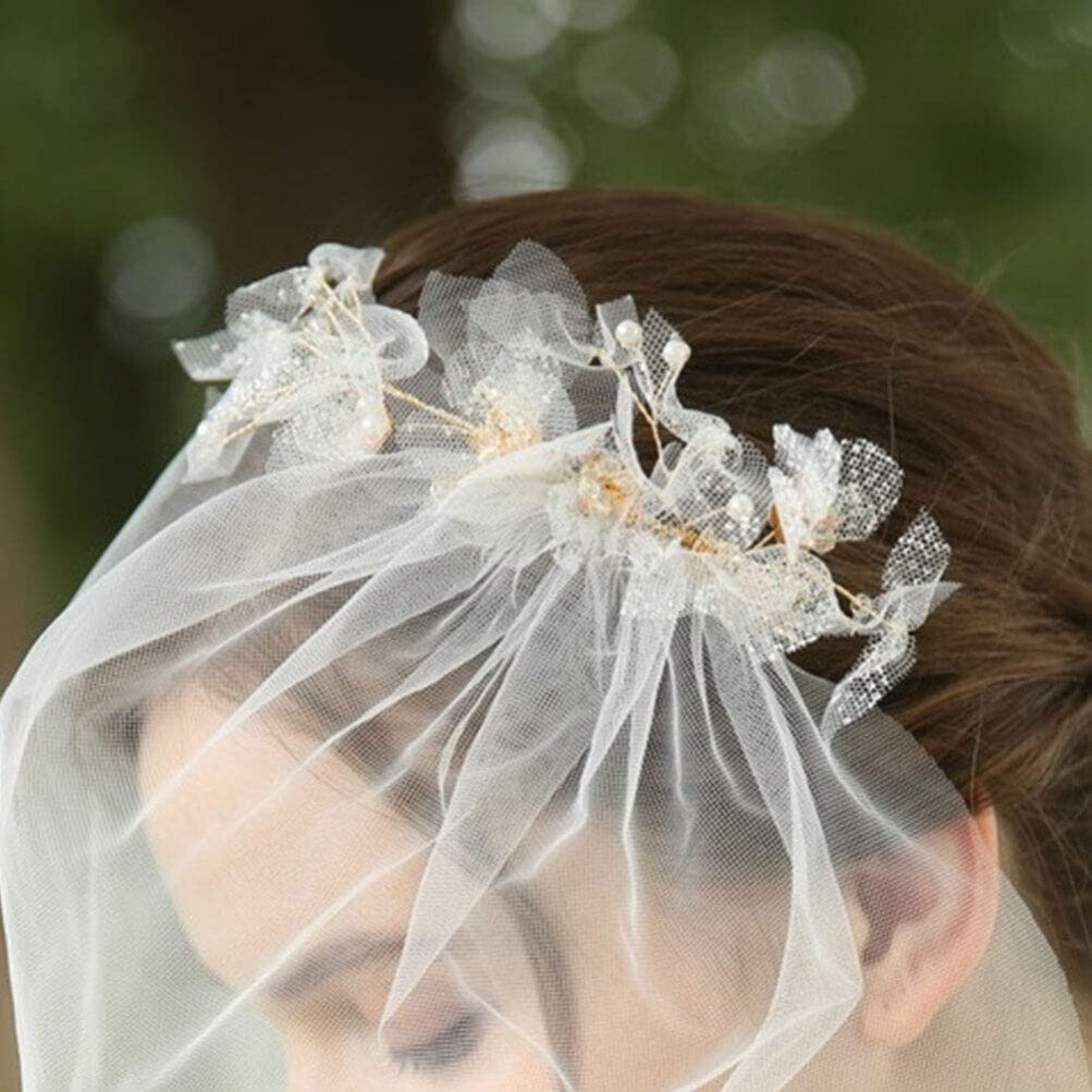 minkissy Party Hair Accessories Wedding White Veil Veils for Brides Pearl White Veil Lace Bridal Veil Wedding Birdcage Veil Women Wedding Veil Golden Hairband Manual Women's Headband - Image 2