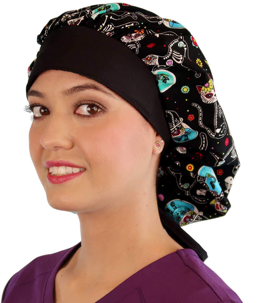 Sparkling EARTHBanded Bouffant Surgical Scrub Ponytail Working Caps - 100% Cotton - Made in The USA