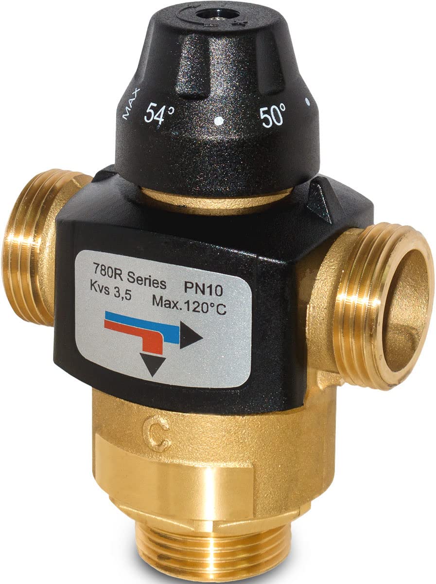 Valvola deviatrice termostatica regolabile da 38 a 54°C KVS 3.5 - da 1"M - Layout asimmetrico ad "L"