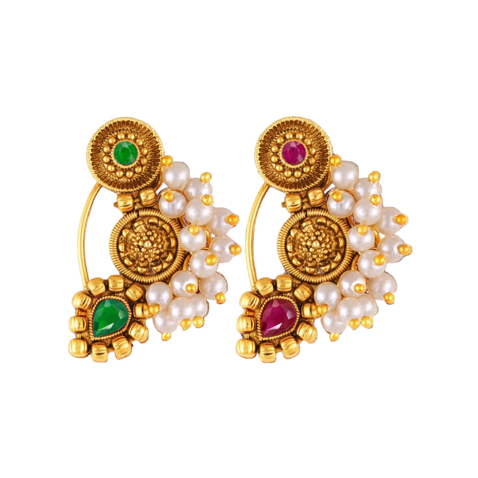 Vivastri Premium Guccheddar Pearl Studded Maharashtrian Style Nath For Women & Girls-VIVA1168NTH-CMB(RED-GREEN) (B0D4Z1LQK1) Amazon Price History, Amazon Price Tracker