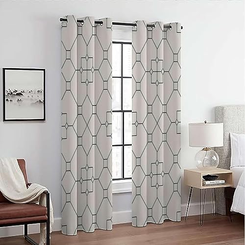 Miniatura 8 de MizuH Tribal Decor - Cortina separadora temporal con aislamiento térmico y diseño abstracto geométrico, 2 paneles de 53 pulgadas de ancho x 73