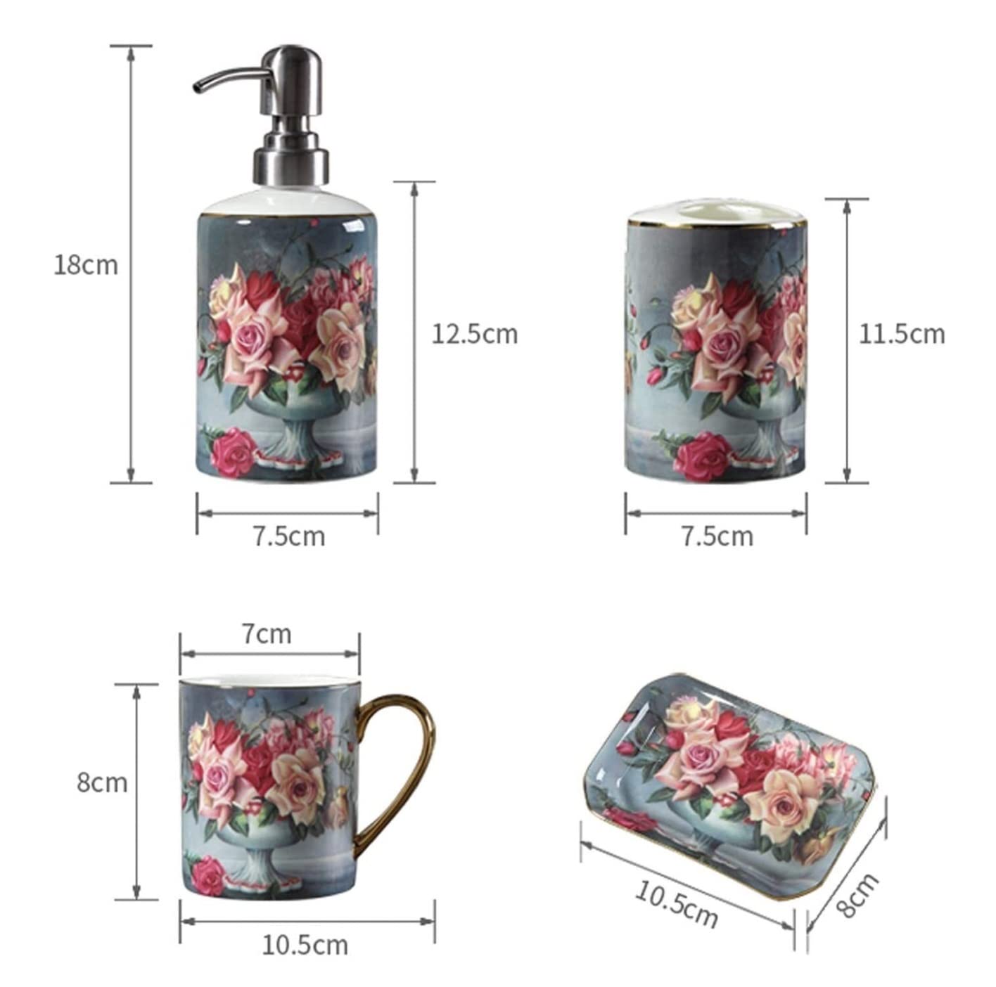 Juego de accesorios de baño Juego de accesorios de baño Juego de accesorios de baño de cerámica decorativa Juego de baño de estilo europeo rosa clásico para regalo de inauguración Juego de accesorios
