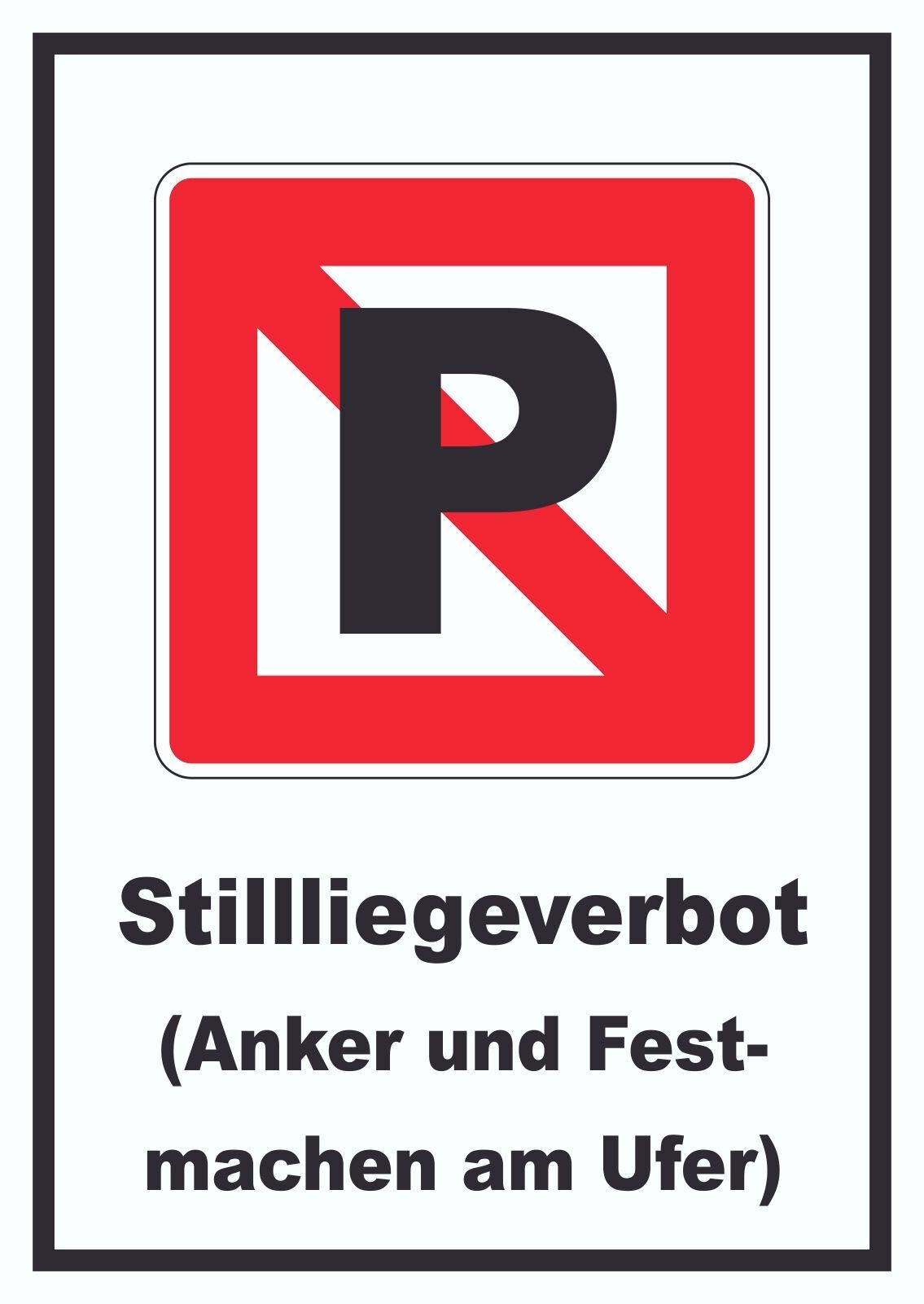 Liegeverbot für Wasserfahrzeuge Symbol und Text Halten verboten A1 Rückseite selbstklebend