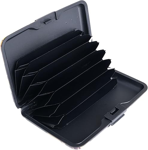 Miniatura 9 de Bohong - Tarjetero de aluminio con bloqueo RFID para hombres y mujeres elegante cartera de viaje con 7 ranuras la mejor protección contra escaneos