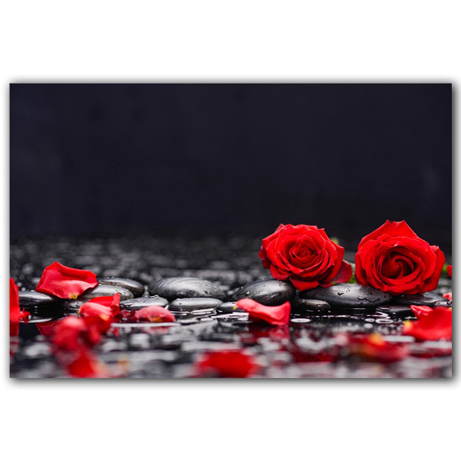 Tongda Decor Rosa roja y piedras Zen negras Lienzo Pintura Cartel Mariposa Melocotón Flor de pared Arte de bambú Impresión sobre lienzo Decoración de pared moderna 60x80cmx4pcs sin marco
