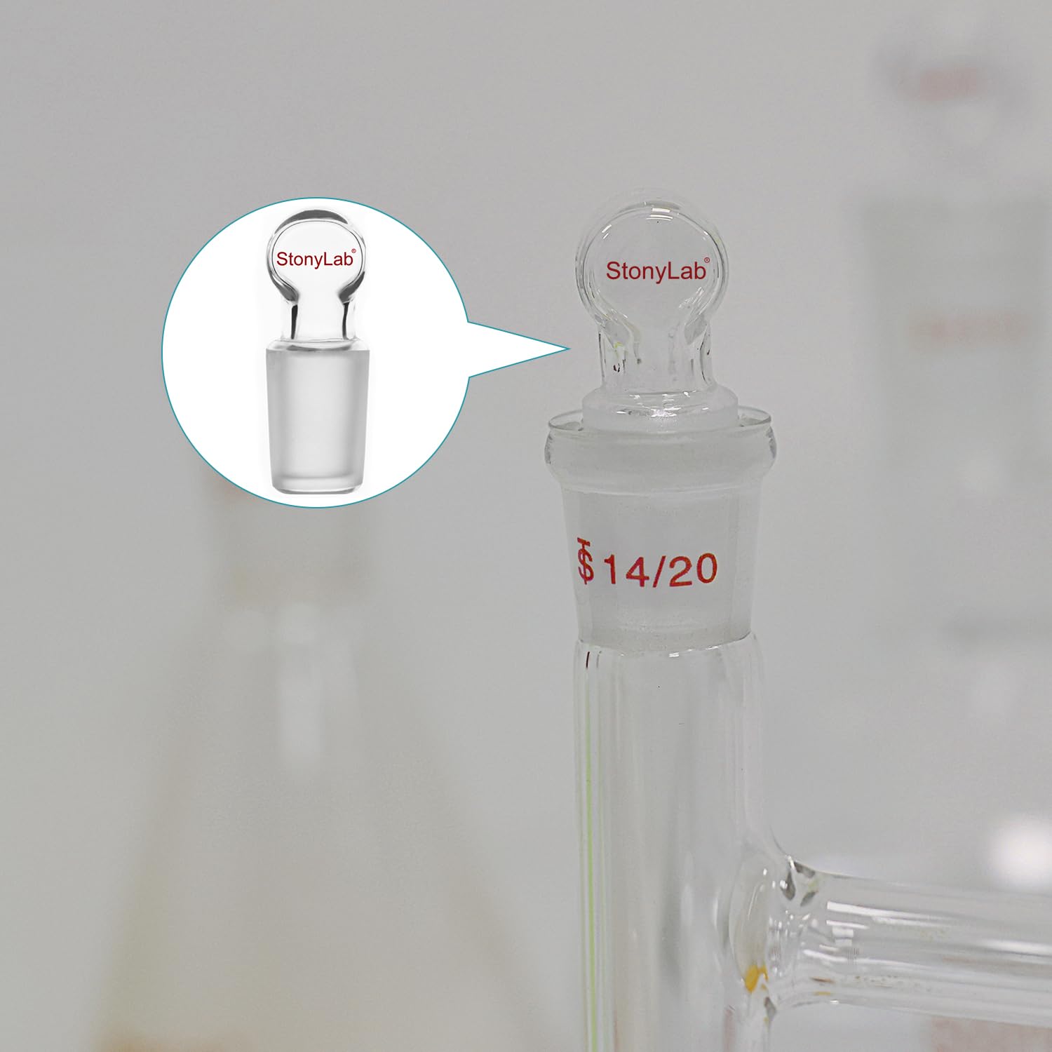 StonyLab Glass Penny Head Glass Hollow Stopper para 14/20 junta externa de vidrio, con fondo cerrado (5 paquete)